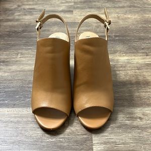 Tahari cognac open toed heels